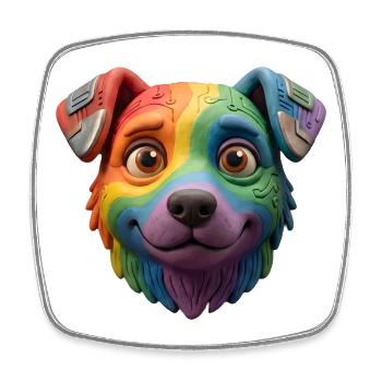 Niedliches 3D-Lehm-Regenbogen-Cyborg-Hundegesicht - Viereckiger Kühlschrankmagnet - Weiß - Vorne