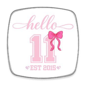 Hello 11 Est 2015 Coquette Bow Girl Birth - Square fridge magnet - white - Front