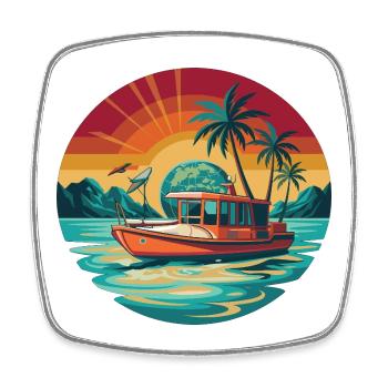 Retro Boot Sonnenuntergang Tropen - Viereckiger Kühlschrankmagnet - Weiß - Vorne