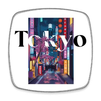 Neon Urban Tokyo straat - Vierkante koelkastmagneet - wit - Voor