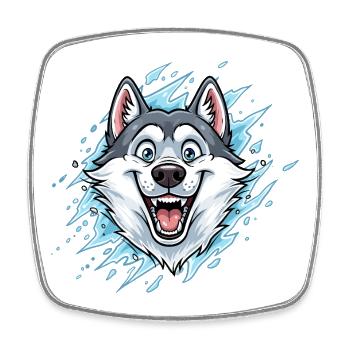 Fröhlicher Wolf Maskottchen Wassersplash - Viereckiger Kühlschrankmagnet - Weiß - Vorne