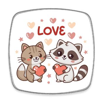 Duo Amoureux Chat et Raton Laveur Kawaii - Magnet carré - blanc - Devant