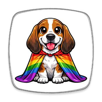 Basset Hound Pride Dog Manteau arc-en-ciel LGBTQ - Magnet carré - blanc - Devant