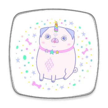Pugicorne Licorne Rose Carlin - Magnet carré - blanc - Devant