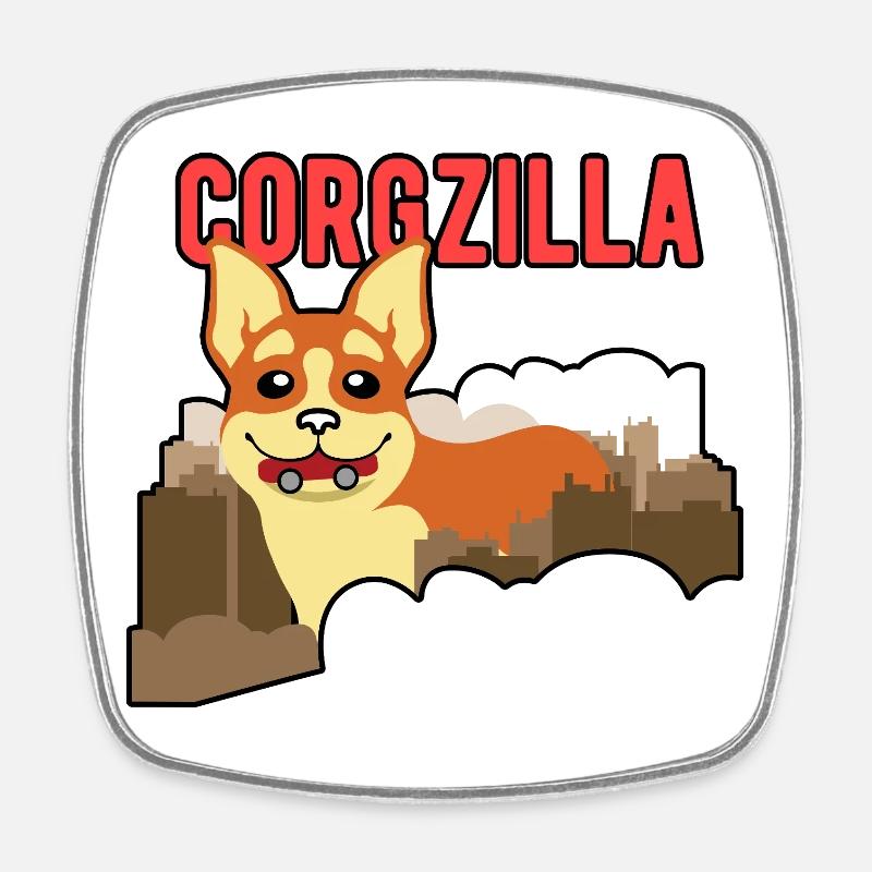 Corgzilla Funny Corgi Dog Monster Design - Square fridge magnet - white