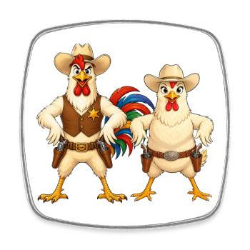Hahn und Huhn in Wild West - Viereckiger Kühlschrankmagnet - Weiß - Vorne