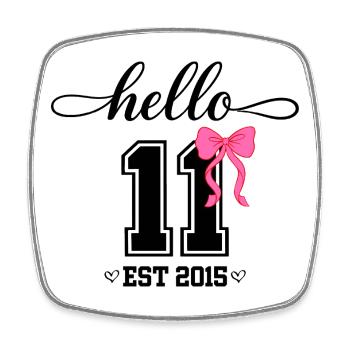 Hello 11 Est 2015 Coquette Bow Girl Birth - Square fridge magnet - white - Front