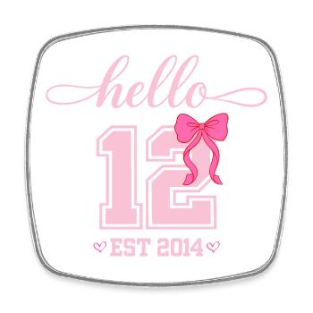 Hello 12 Est 2014 Coquette Bow Girl Birth - Square fridge magnet - white - Front