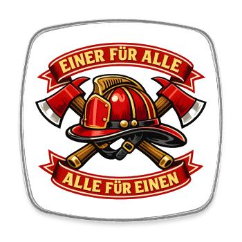 Einer für Alle Feuerwehrhelm Motiv - Viereckiger Kühlschrankmagnet - Weiß - Vorne