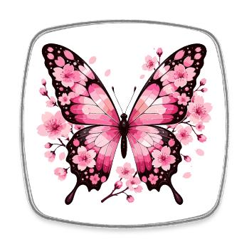 Papillon aux ailes de fleurs roses - Magnet carré - blanc - Devant