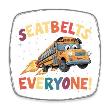 Space School Bus Rocket Flight - Square fridge magnet - white - Front