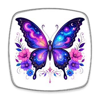 Papillon Galaxie aux Fleurs - Magnet carré - blanc - Devant