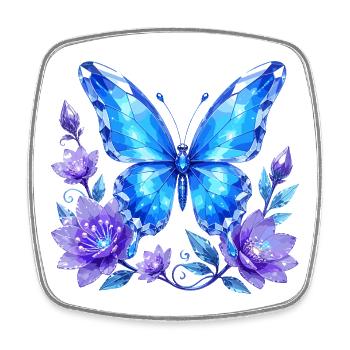 Blue Crystal Butterfly with Flowers - Square fridge magnet - white - Front