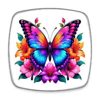 Bunter Schmetterling mit Blumen - Viereckiger Kühlschrankmagnet - Weiß - Vorne