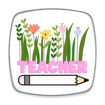 Lehrerblumen mit Bleistift - Viereckiger Kühlschrankmagnet - Weiß - Vorne