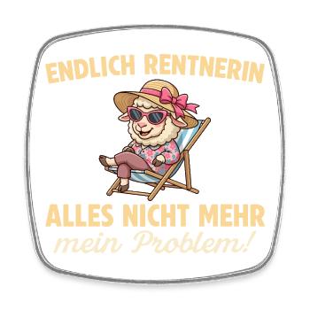 Endlich Rentnerin – Schaf im Liegestuhl - Viereckiger Kühlschrankmagnet - Weiß - Vorne