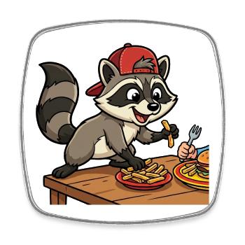 Pommesdieb: Lustiges Racoon Motiv Kinder - Viereckiger Kühlschrankmagnet - Weiß - Vorne