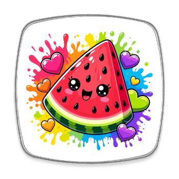 Kawaii Watermelon with Rainbow - Square fridge magnet - white - Front