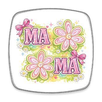 MAMA Magic Flowers & Pink Bows | Retro Chic - Square fridge magnet - white - Front