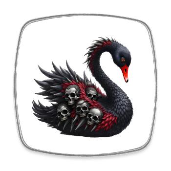 Schwarzer Schwan mit roten Totenköpfen - Viereckiger Kühlschrankmagnet - Weiß - Vorne