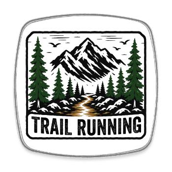 Trail Running Mountain Forest Abzeichen - Viereckiger Kühlschrankmagnet - Weiß - Vorne