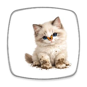 Little cute kitten with mud paws - Square fridge magnet - white - Front