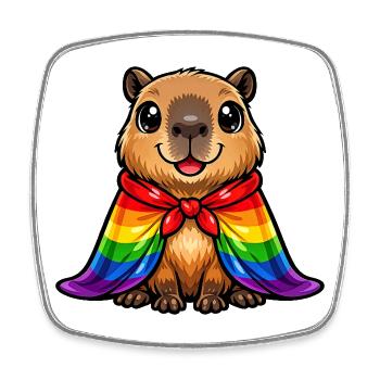 Cape arc-en-ciel du chien de la fierté Capybara LGBTQ - Magnet carré - blanc - Devant
