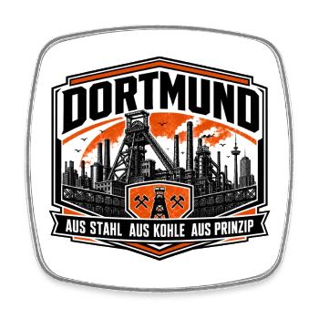 Dortmund - Aus Stahl, Aus Kohle, Aus Prinzip - Viereckiger Kühlschrankmagnet - Weiß - Vorne