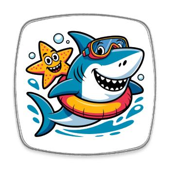 Funny shark with starfish - Square fridge magnet - white - Front