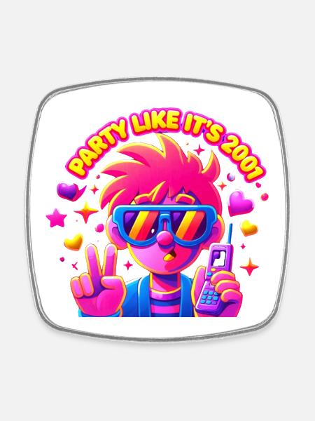 Neon Party Punk Pixel 2001 - Viereckiger Kühlschrankmagnet - Weiß