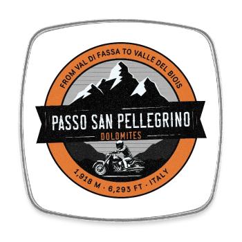 Passo San Pellegrino Dolomites Motorcycle t-shirt  - Magnet carré - blanc - Devant