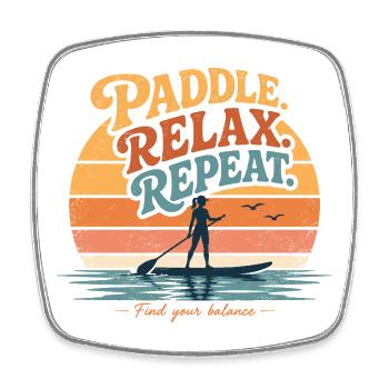 Paddle Relax Repeat SUP Shirt - Viereckiger Kühlschrankmagnet - Weiß - Vorne