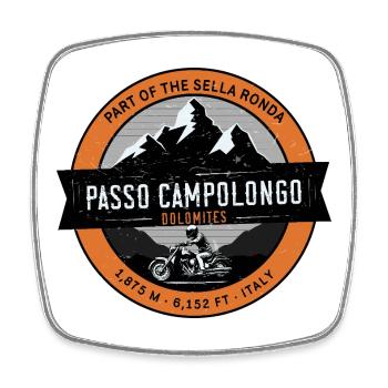 Passo Campolongo Dolomites Motorrad-T-Shirt - Viereckiger Kühlschrankmagnet - Weiß - Vorne