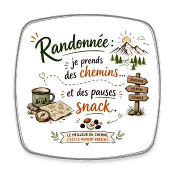 Randonnée: Chemins et Snacks - Magnet carré - blanc - Devant