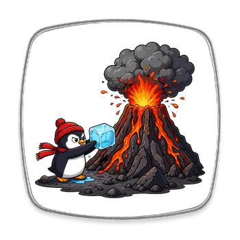 Pingouin et volcan avec des glaçons - Magnet carré - blanc - Devant