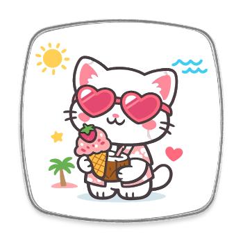 Herzbrille Katze mit Eiscreme - Square fridge magnet - white - Front