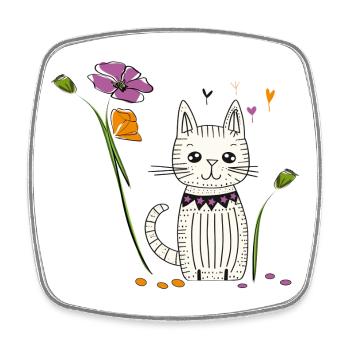 Katze mit Blumen - Viereckiger Kühlschrankmagnet - Weiß - Vorne