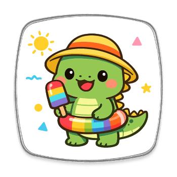 Kawaii Alligator mit Regenbogen Eis - Viereckiger Kühlschrankmagnet - Weiß - Vorne