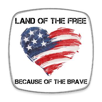 USA Herz - Terre de la liberté grâce aux Braves - Magnet carré - blanc - Devant