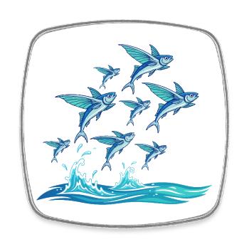 Un banc de poissons bleus par-dessus les vagues - Magnet carré - blanc - Devant