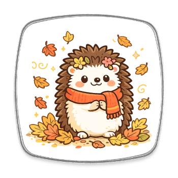 Autumnal hedgehog with scarf - Square fridge magnet - white - Front