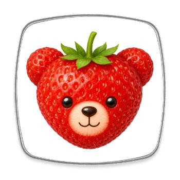 Bear Face Cute Strawberry Fruit Animal Motif Kawaii - Square fridge magnet - white - Front