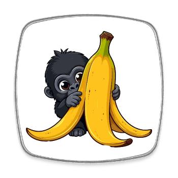 Little monkey hugging banana - Square fridge magnet - white - Front