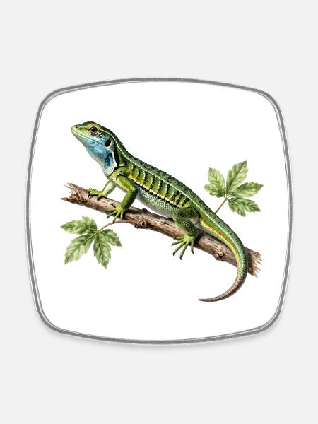 Green Lizard – Vintage-Naturwissenschaftsillustration - Viereckiger Kühlschrankmagnet - Weiß