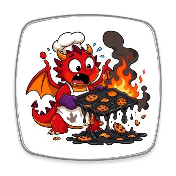 Feuerdrache Koch Kekse brennen - Viereckiger Kühlschrankmagnet - Weiß - Vorne