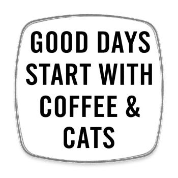 Les bonnes journées commencent par un café et des chats - Magnet carré - blanc - Devant