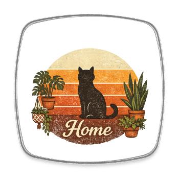 Cat Moon Plants Line Cat Lover Design - Magnet carré - blanc - Devant