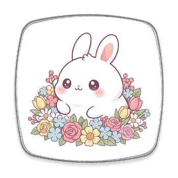 Kaninchen mit Blumen - Viereckiger Kühlschrankmagnet - Weiß - Vorne