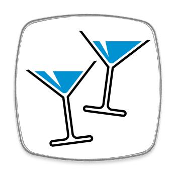 2 Cocktailgläser / Cocktail / Martini – (Hellblau) - Viereckiger Kühlschrankmagnet - Weiß - Vorne