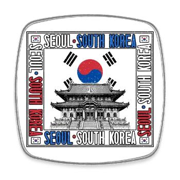 Seoul South Korea Korean Flag Korean Temple - Square fridge magnet - white - Front